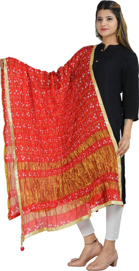 Chiffon Geometric Print Red Women Dupatta