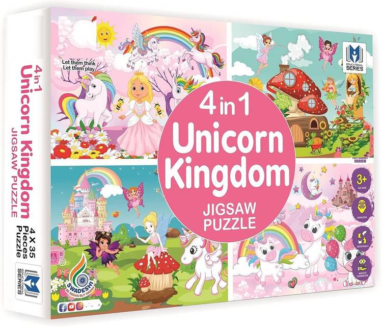 PEZYOX 4 in 1 Unicorn Kingdom Jigsaw Puzzle for Kids|A Perfect Jigsaw Puzzle for Little Hands|4 * 35 Pieces Jigsaw Puzzle