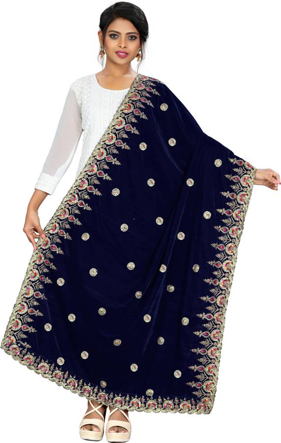 Velvet Printed Dark Blue Women Dupatta