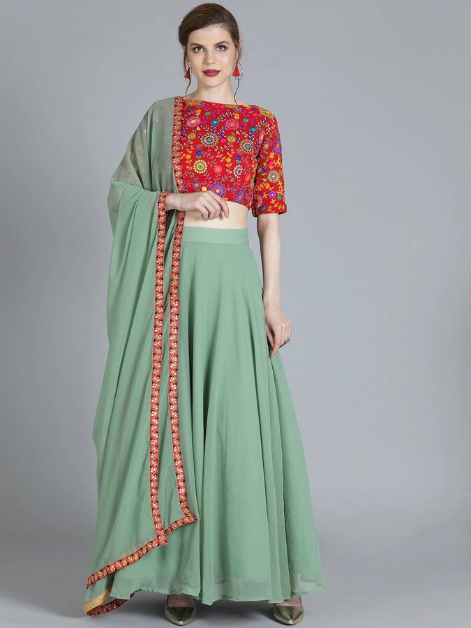 Embroidered Semi Stitched Rajasthani Poshak