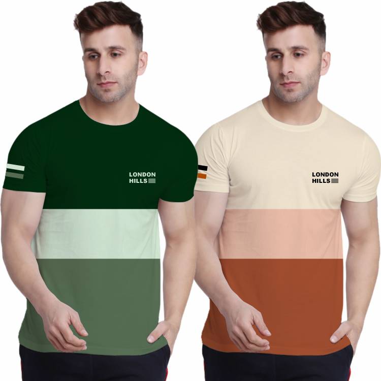 Color Block Men Round Neck Multicolor T-Shirt Price in India
