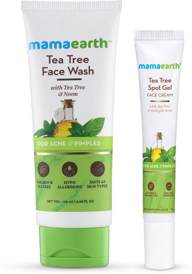 MamaEarth Active Acne Combo - Tea Tree Spot Gel 15gm + Tea Tree Face Wash 100ml Price in India