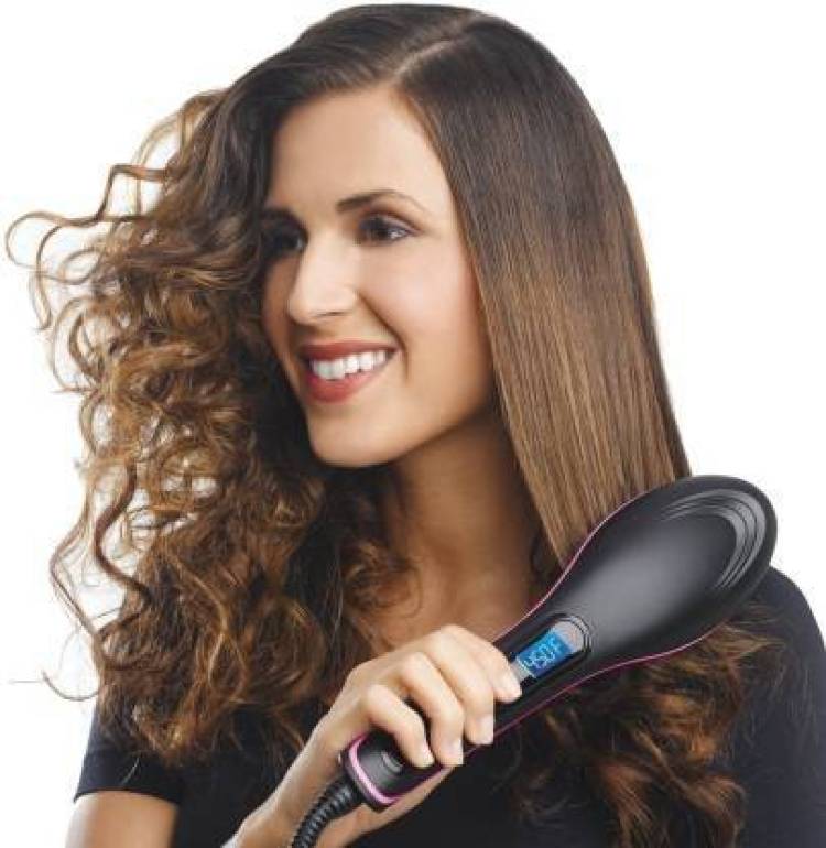 NIMASA NIMASA Simply Straight Ceramic Electric Digital Fast Hair Straightener Comb Smooth Brush and Hair Ironer with LCD Display CO-50 Hair Straightener Brush (Black) NMS7878 Hair Straightener Price in India