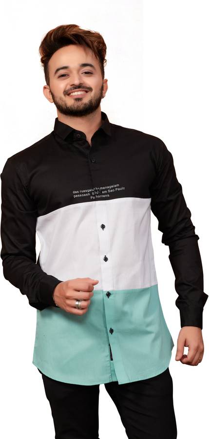 Men Regular Fit Color Block Button Down Collar Casual Shirt