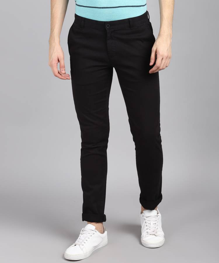 Skinny Fit Men Black Cotton Blend Trousers