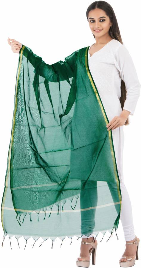 Art Silk Solid Dark Green Women Dupatta