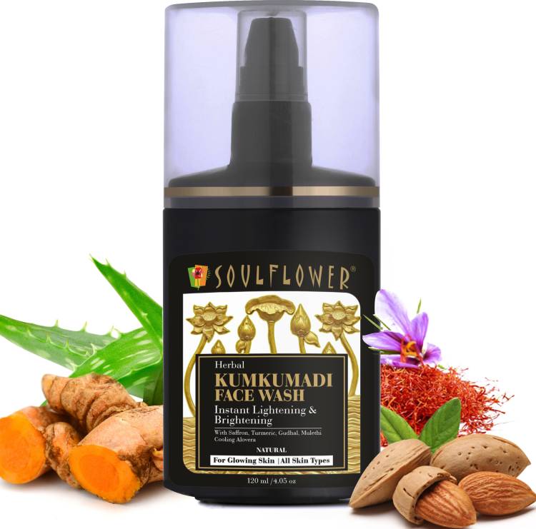 Soulflower Herbal Kumkumadi  for Bright, Clear & Glowing Skin, Reduces Dark Spots, Blemishes, Acne for Men & Women With Saffron, Turmeric, Gudhal, Mulethi Cooling Aloe Vera Face Wash Price in India