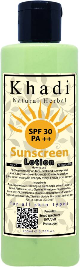 khadi natural herbal SPF 30 PA++ Sunscreen Lotion 200 ml | Paraben Free - SPF 30 PA++ Price in India