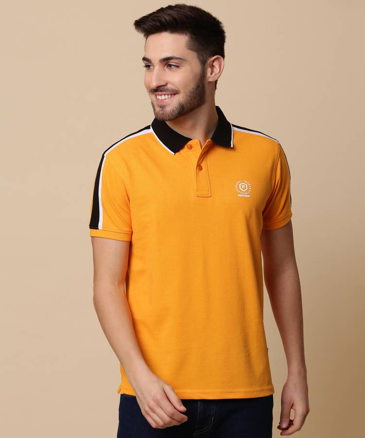 Color Block Men Polo Neck Yellow T-Shirt
