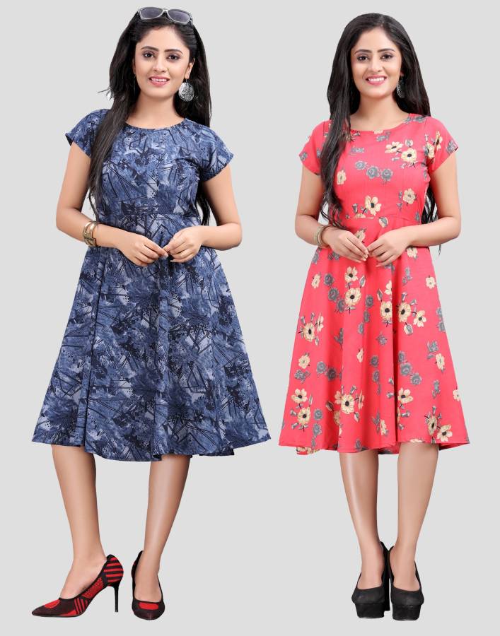 Women Fit and Flare Multicolor Dress Price in India
