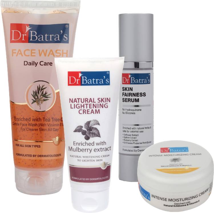 Dr Batra's Skin Fairness Serum - 50 G, Face Wash Daily Care - 200 gm, Natural Skin Lightening Cream - 100 gm and Intense Moisturizing Cream -100 G (Pack of 4) Price in India