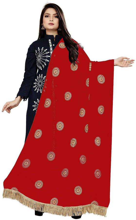 Nylon Embroidered Red, Gold Women Dupatta