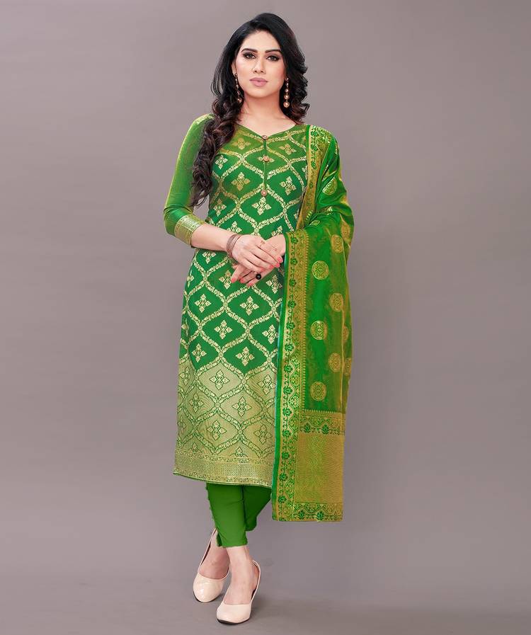 Brocade Woven, Self Design, Embellished Kurta & Churidar Material