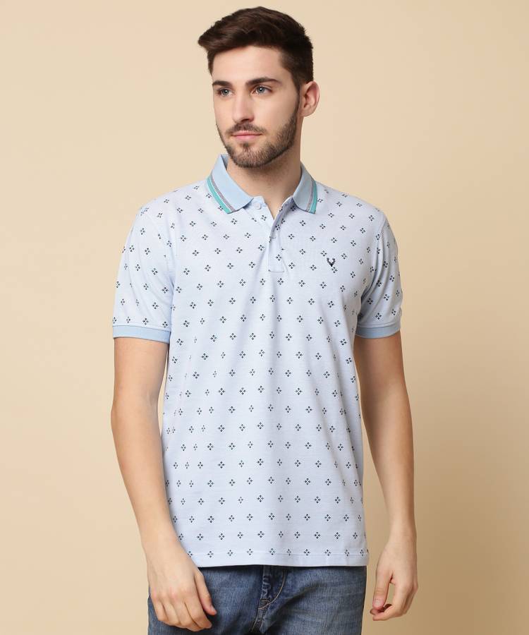 Printed Men Polo Neck Light Blue T-Shirt