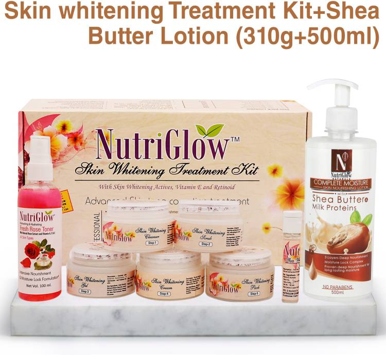 NutriGlow Skin Whitening Treatment Facial Kit (310 gm) With Natural's Shea Butter Lotion (500 ml)/ Complete Moisturizer / Nourishing Body Lotion / Natural Glowing Skin / All Skin Type Price in India
