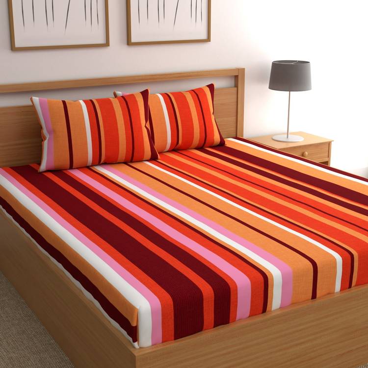 CHHAVI INDIA 120 TC Microfiber Double Striped Bedsheet