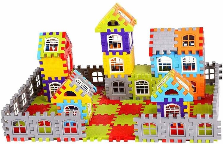 HRK Building Blocks for Kids with Wheel Puzzles Learning Activity Game for Kids Toys House Building Blocks with Attractive Windows and Smooth Rounded Edges - Building Blocks for Kids (Multicolor)