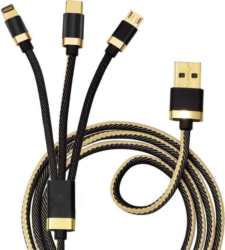 AXXTITUDE 3-in-1 Fast Charging Nylon Braided durable data cable (Compatible with All Smartphones & Mobile accessories) charging for Micro USB, ios , Android & Type C Devices 1 m USB Type C Cable