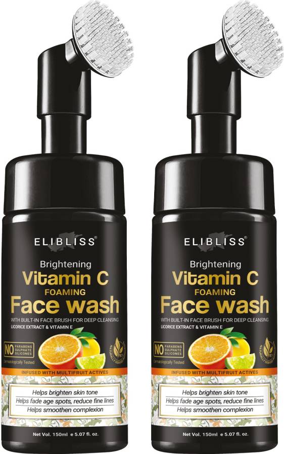 ELIBLISS Natural Vitamin C Foaming For Pimple Prone & Oily Skin - No Parabens, Sulphate, Silicones (with Built-in Brush)  Pack Of 2 Face Wash Price in India