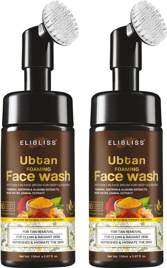 ELIBLISS Ubtan Foaming with Brush with Turmeric & Saffron for Tan Removal  Pack Of 2 Face Wash Price in India