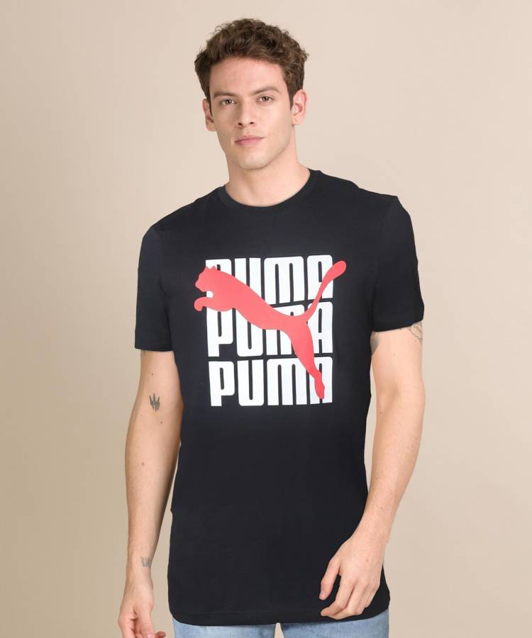 Printed Men Round Neck Black T-Shirt Price in India