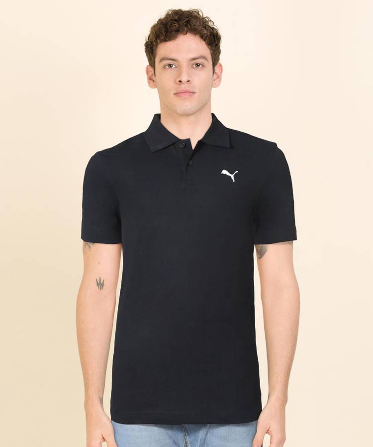 Graphic Print Men Polo Neck Black T-Shirt