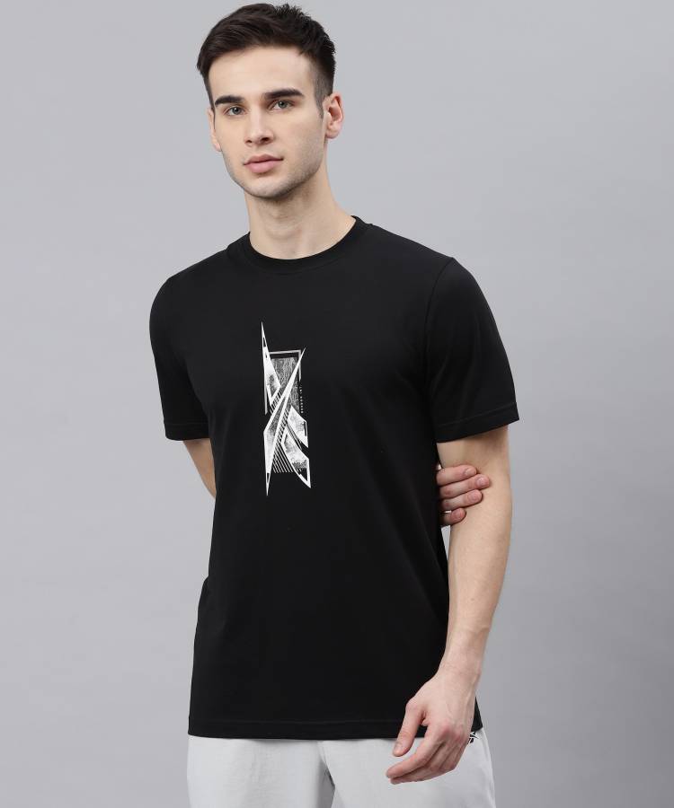 Printed Men Round Neck Black T-Shirt Price in India