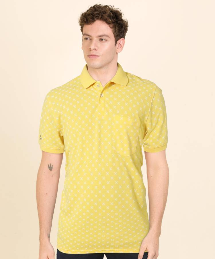 Printed Men Polo Neck Yellow T-Shirt Price in India