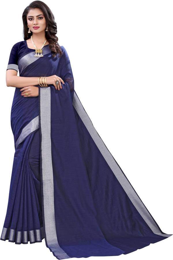 Solid, Plain, Woven, Embellished Banarasi Cotton Silk Saree Price in India