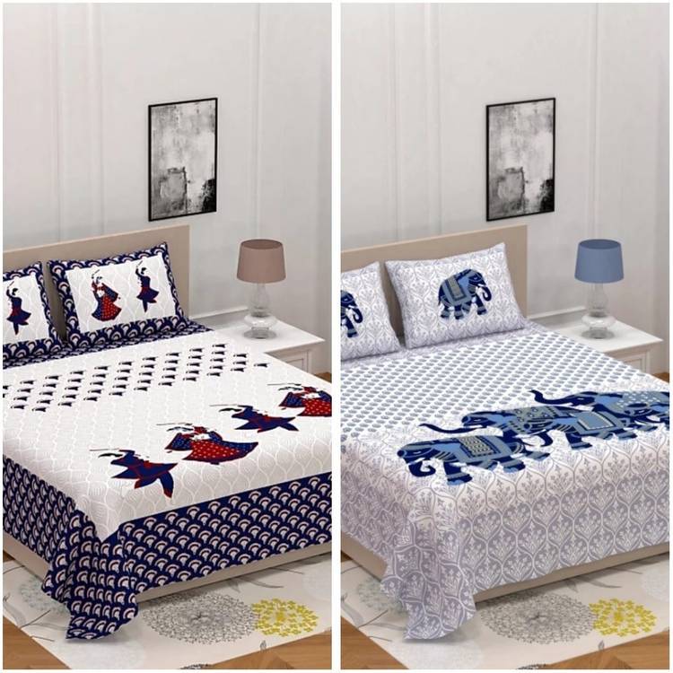 DHAKAD 150 TC Cotton Double King Jaipuri Prints Bedsheet