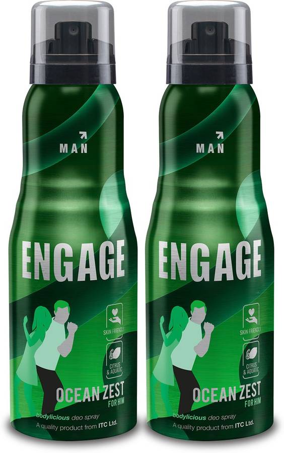 Engage Ocean Zest Deodorant for Men, Citrus and Aquatic, Skin Friendly, 150ml Pack of 2 Deodorant Spray  -  For Men