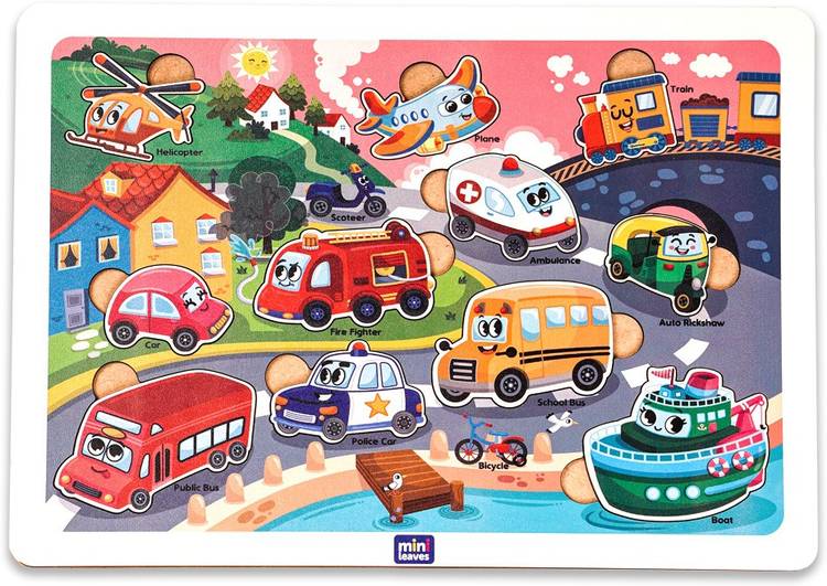 Minileaves Transport Vehicles Puzzle for 3+ Age (Wooden Puzzle 11 pics)