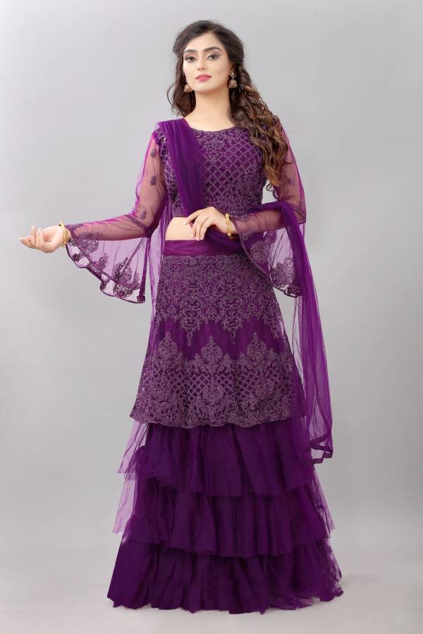 Embroidered Semi Stitched Lehenga & Crop Top Price in India
