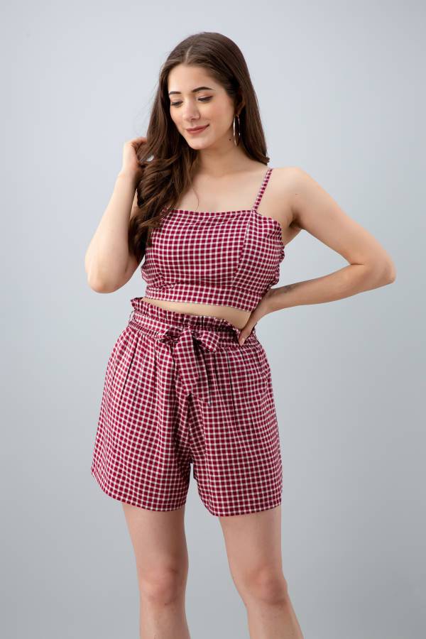 Women Two Piece Dress Maroon, White Dress Price in India