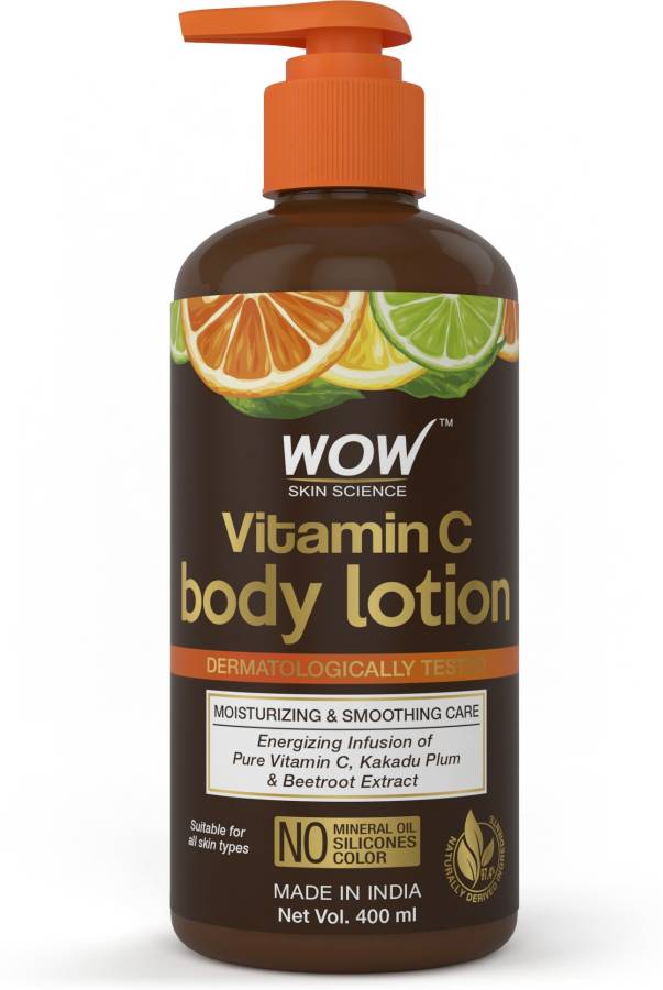 WOW SKIN SCIENCE Vitamin C Body Lotion - Non Sticky & Non Greasy - Moisturising & Smoothening Care - with Vitamin C, Kakadu Plum - No Mineral Oil, Silicones & Color - 400mL Price in India