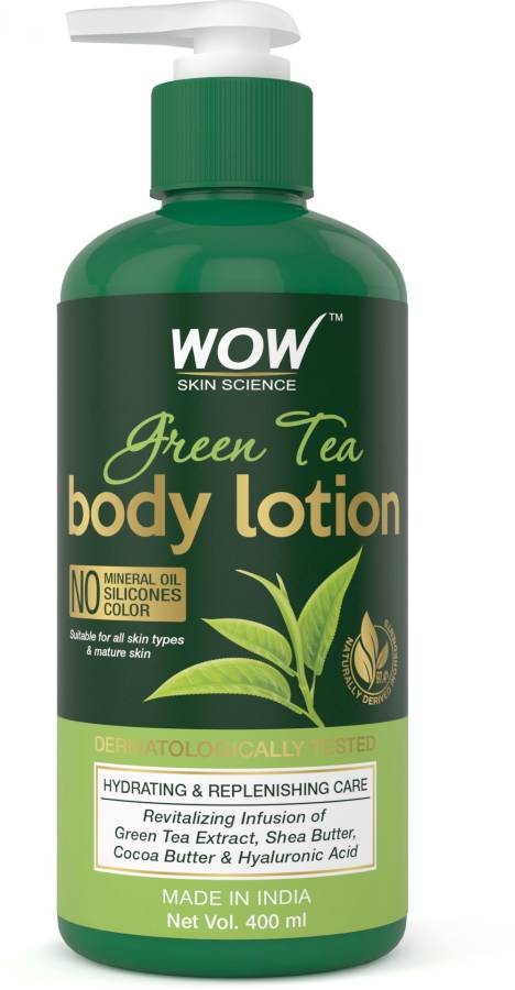 WOW SKIN SCIENCE Green Tea Body Lotion - Hydrating & Replenishing - with Green Tea Extract, Shea Butter - No Mineral Oil, Silicones & Color - 400mL Price in India