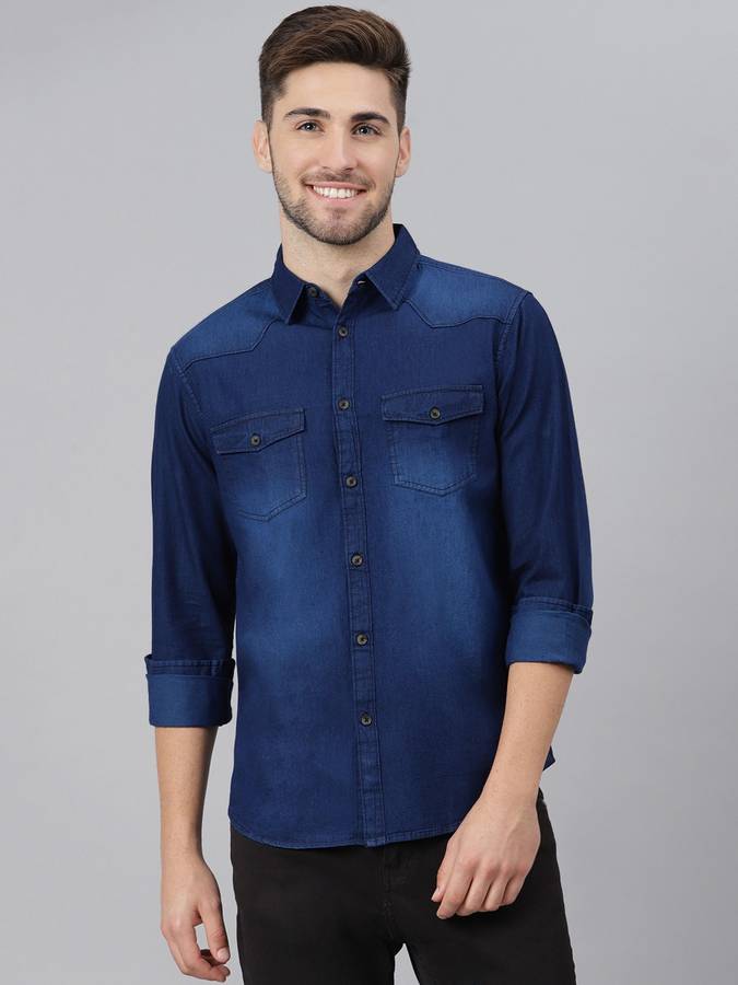 Men Slim Fit Solid Built-up Collar Casual Shirt