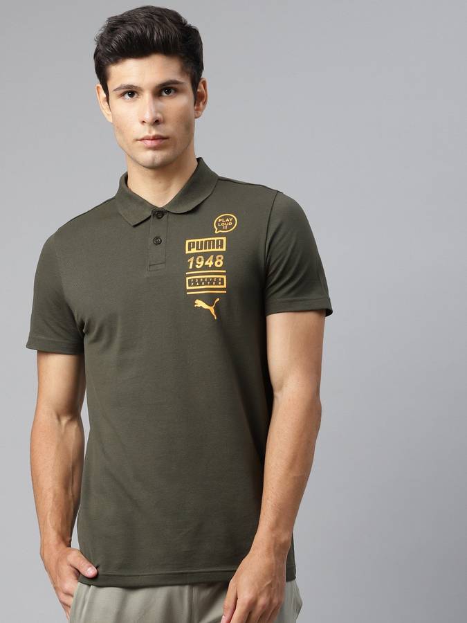 Graphic Print Men Polo Neck Green T-Shirt