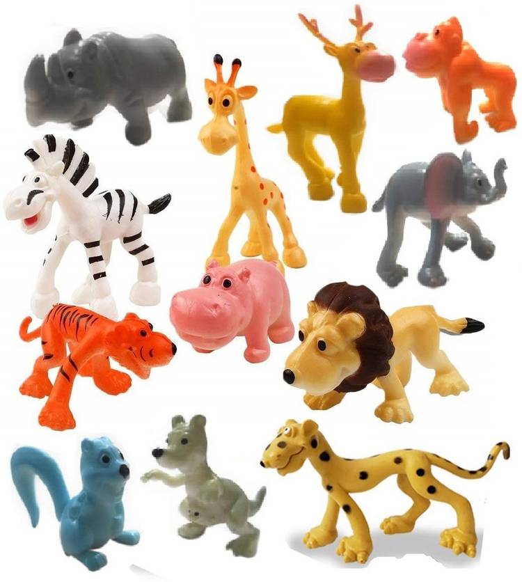 HALO NATION Funny Jungle Animals Toys Forest Animal Set Mini Cartoon Animal Toys Figure Playing Set for Kids - Pack of 12 Pcs