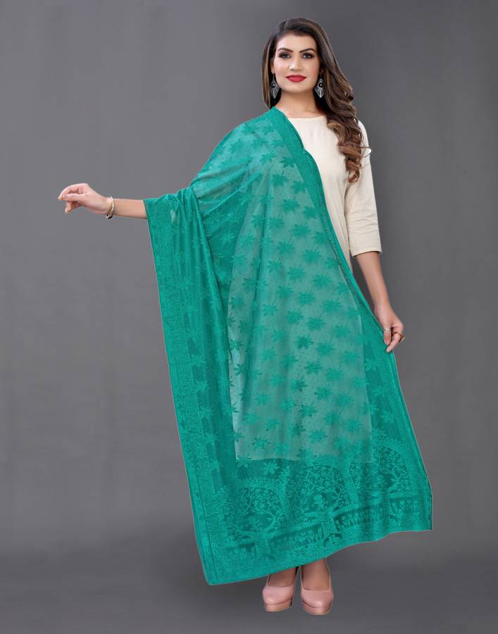 Lycra Blend Woven, Embellished Green Women Dupatta