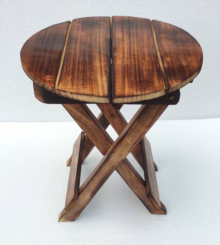 Woodboss Wood Boss Wooden folding stool for living room | Wooden foldable stool, natural burnt finish, 12x12 inches Stool