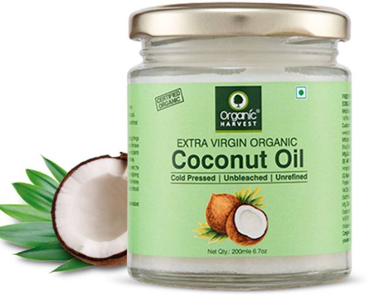 Organic Harvest Cold Pressed Extra Virgin Coconut Oil For Skin & Hair Growth | Use for Cooking | Unbleached & Unrefined | Sulphate & Paraben free - 200 ML Hair Oil Price in India
