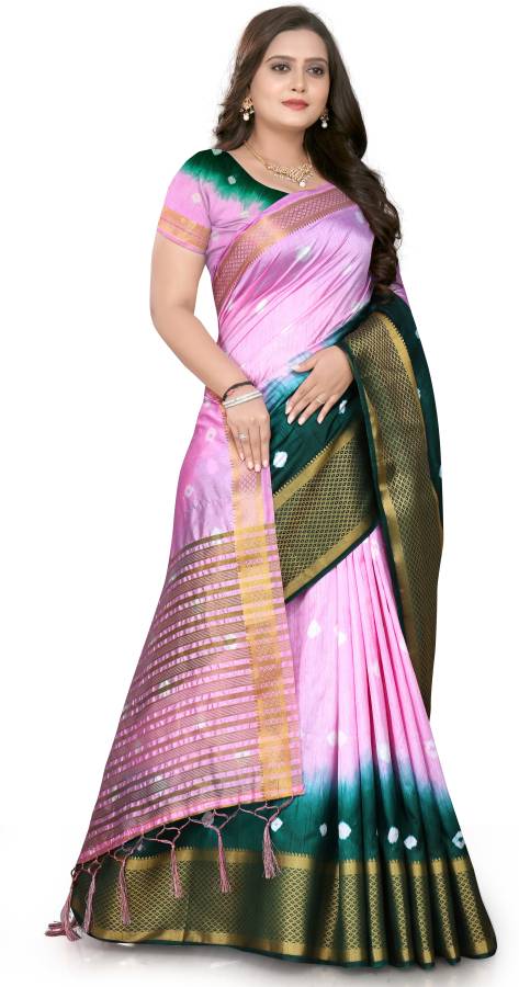 Woven Bandhani Nylon Blend Saree Price in India