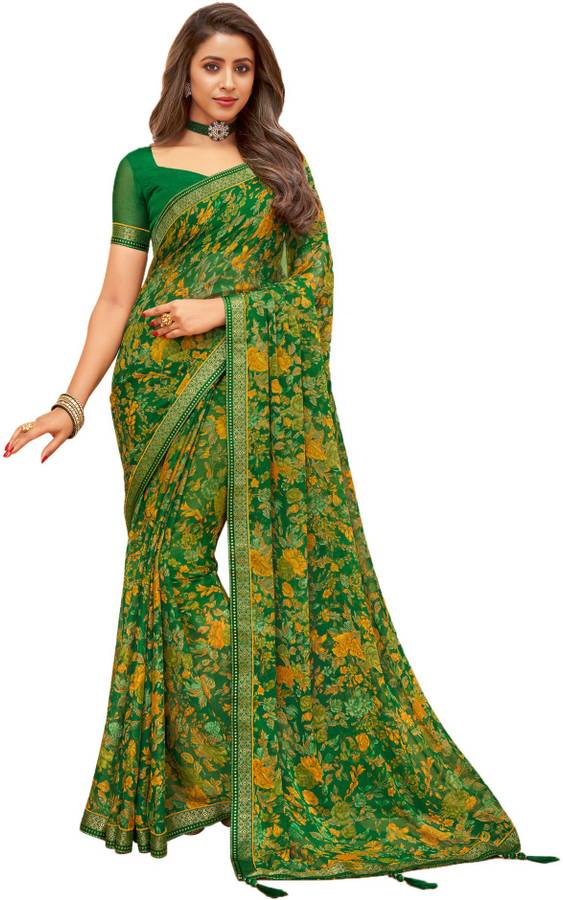 Floral Print, Printed, Embellished Bollywood Chiffon Saree