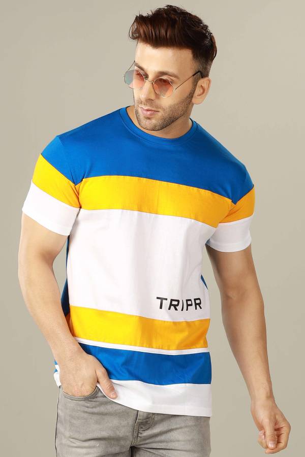 Color Block Men Round Neck Multicolor T-Shirt Price in India