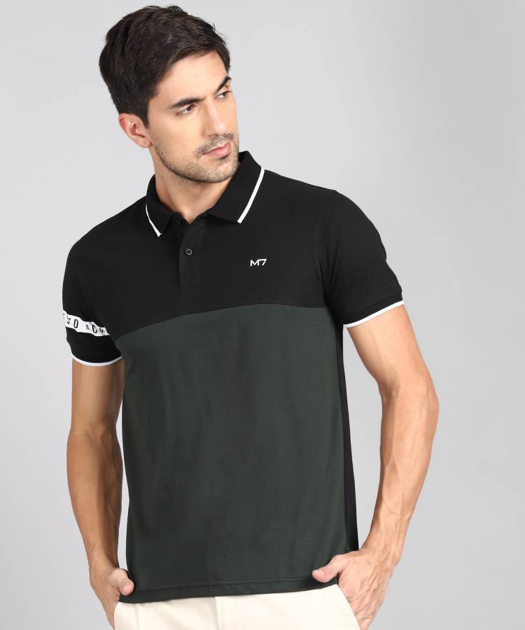 Color Block Men Polo Neck Multicolor T-Shirt Price in India