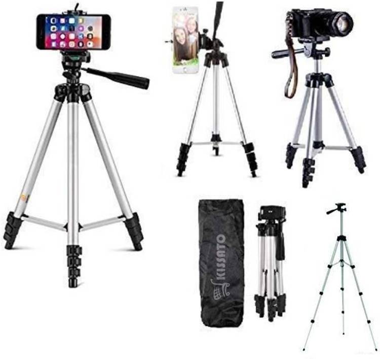 KIssato Adjustable Aluminium Alloy Tripod Stand Holder for Mobile Phones & Camera, 360 mm -1050 mm, 1/4 inch Screw + Mobile Holder Bracket Tripod