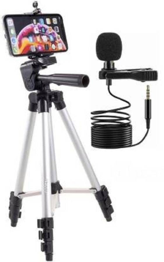 Firststep Genuine Tripod for Mobile Phone with Stand, Holder, Tripod Kit and Collar Microphone Kit with Voice Recording Filter Mic for Recording Tripod