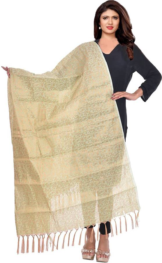 Cotton Silk Woven White Women Dupatta