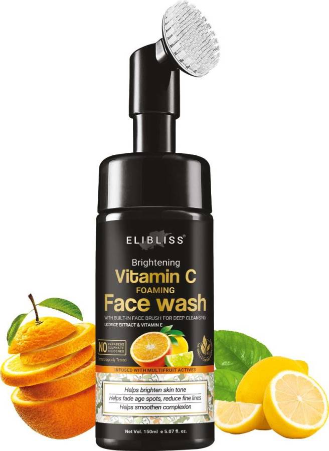 ELIBLISS Brightening Vitamin C Foaming with Built-In Face Brush for deep cleansing - No Parabens, Sulphate, Silicones - 150 ml  Face Wash Price in India